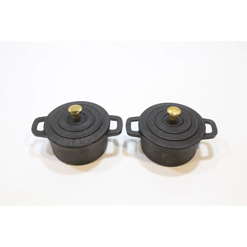 Set of 2 Crofton 8oz Mini Cast Iron Dutch Oven Pot with‎ Lid And Handles